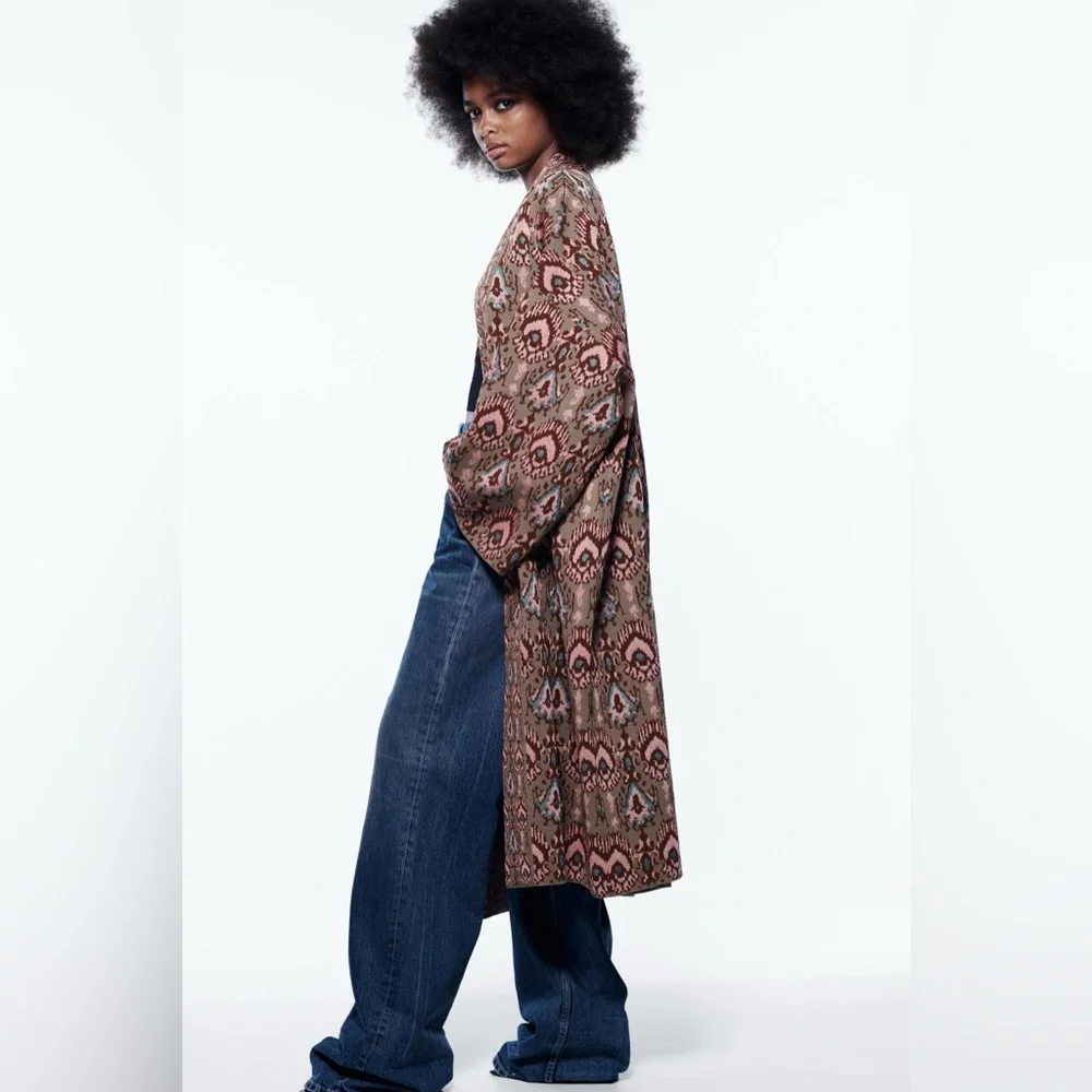 NWT Zara Special Edition Jacquard knit kimono jacket sz sm - Picture 5 of 13
